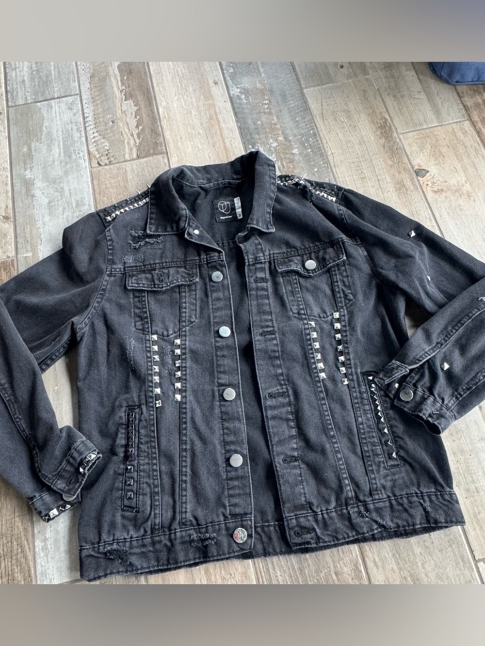 Original User Custom Black Studded Denim Jacket Medium